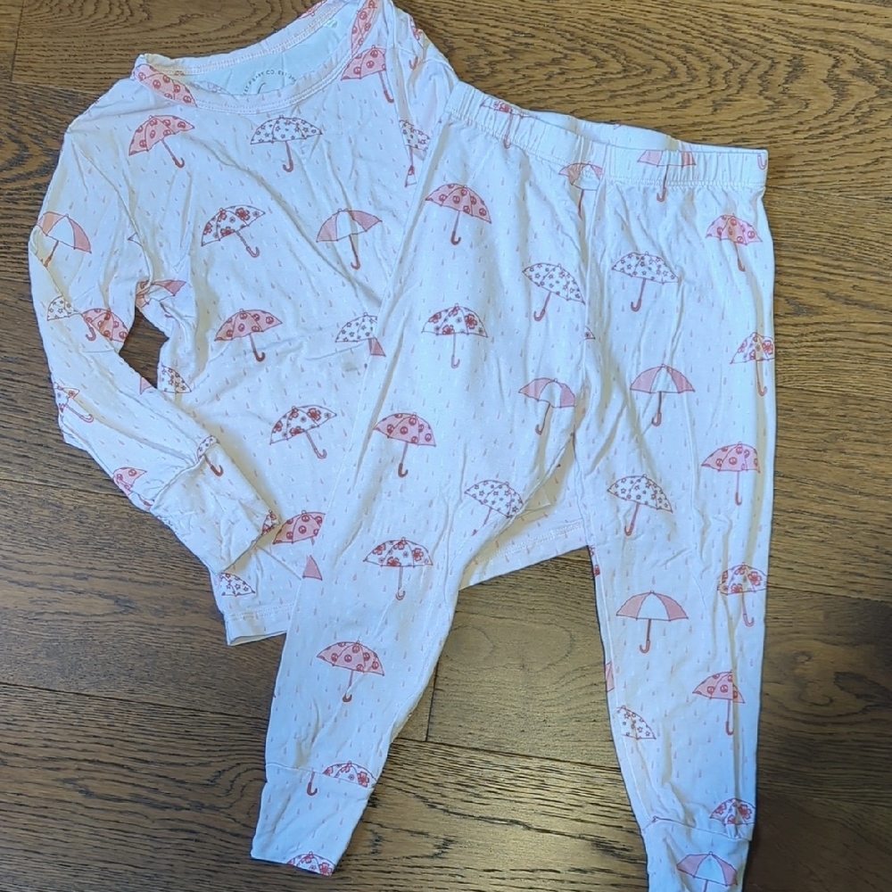 Pink and White Long Sleeve Pajamas Umbrella Print